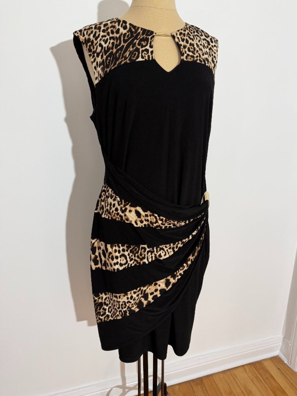 Joseph Ribkoff Sleeveless Black Cocktail Leopard Print Dress